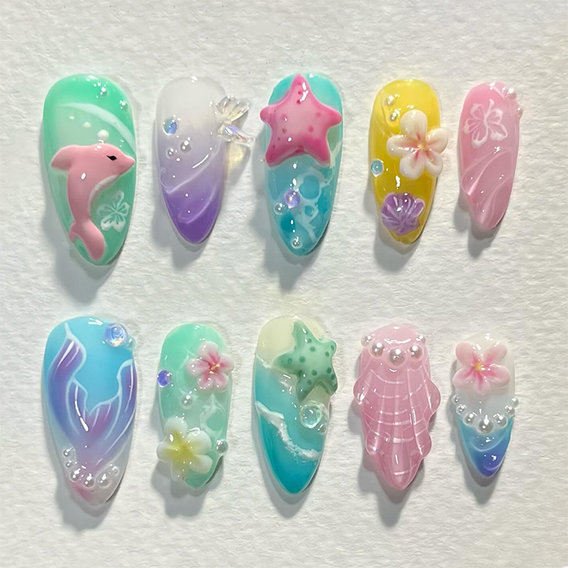 Nail Art Press On - 30pcs Summer Press on Nails 3D