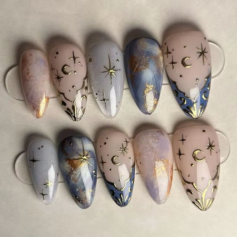 Nail Art French Nails - 24Pcs Short Almond Nails Set Full