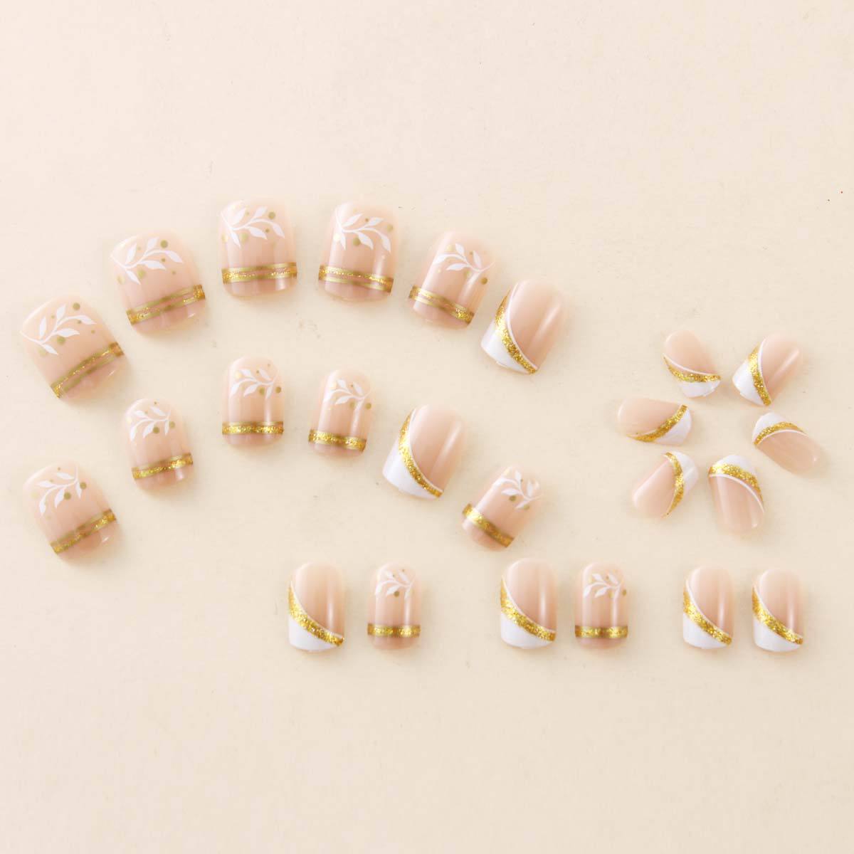 Nail Art Glitter - Nude Short Square Press On Nails