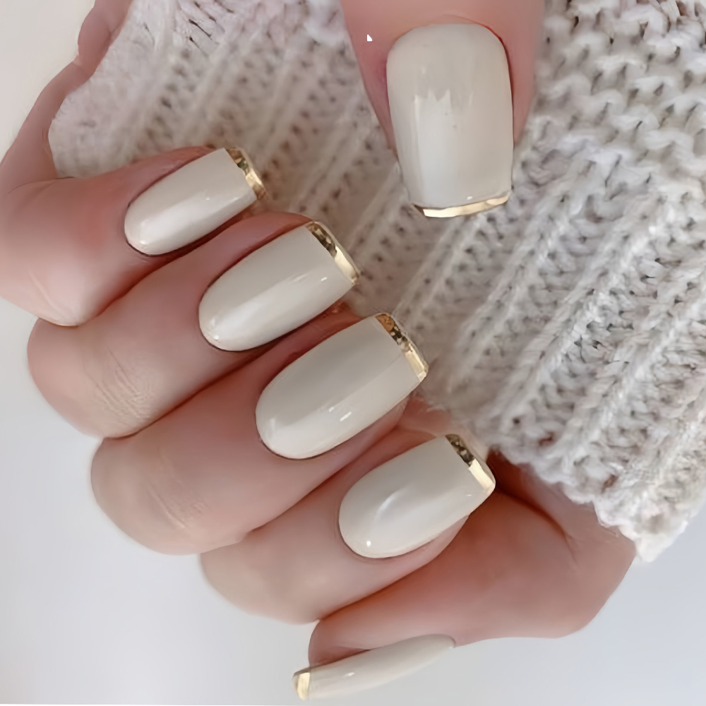 Nail Art French Nails - Medium fake nails for women Beige