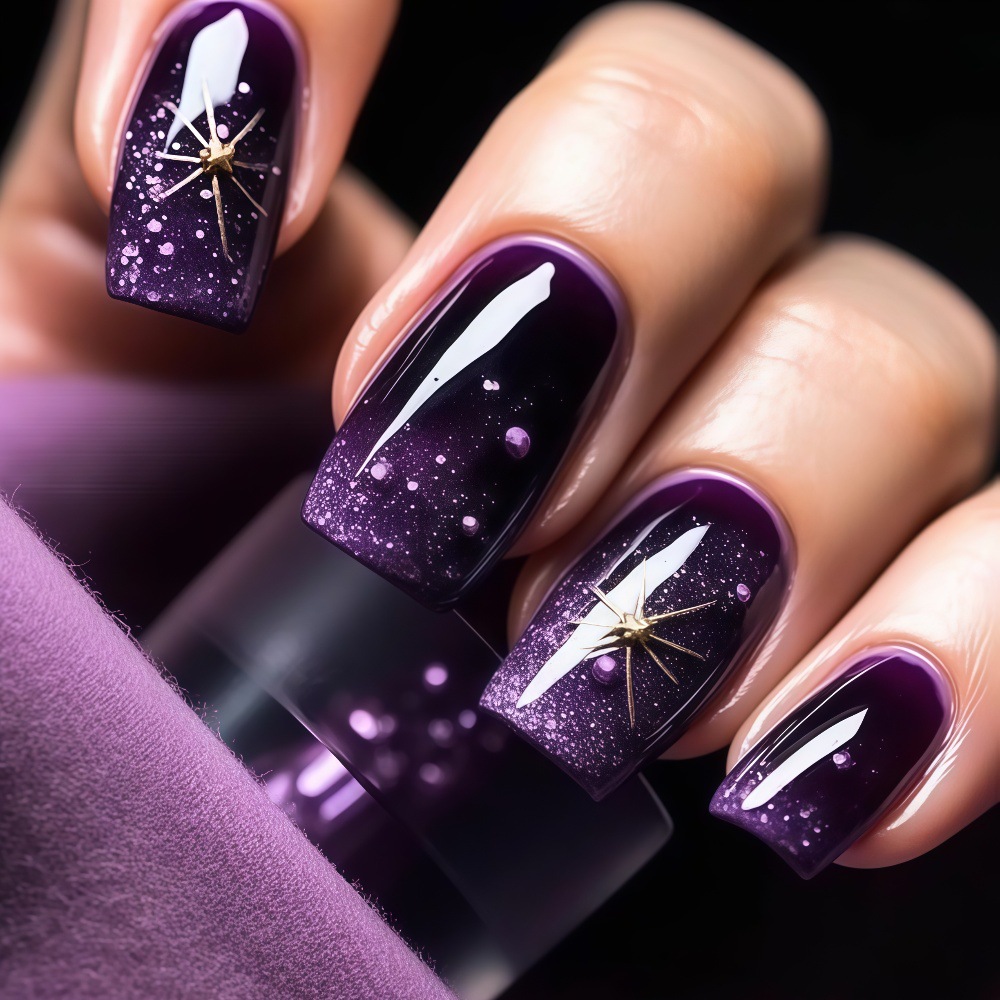 Nail Art Press On - Short Medium fake nails gradient purple