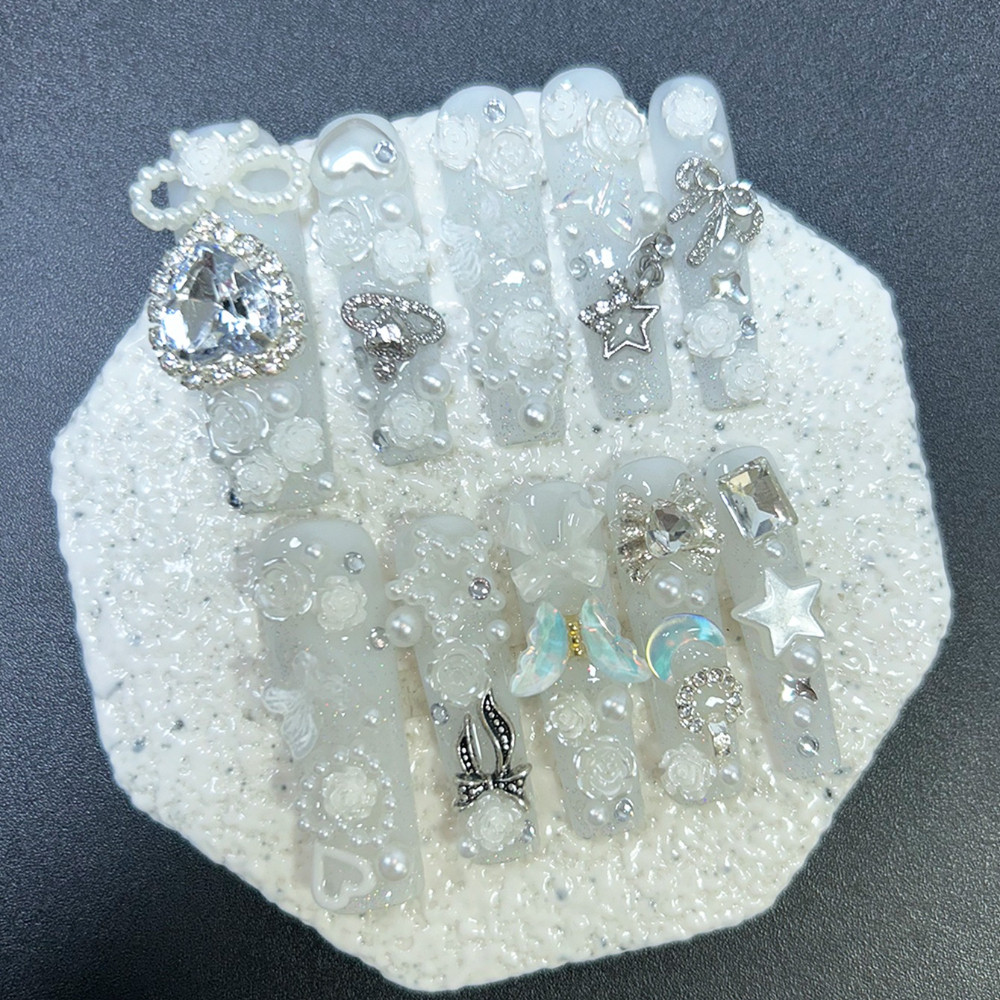 Nail Art Glitter - 10PCS Cute Jirai Kei White Handmade