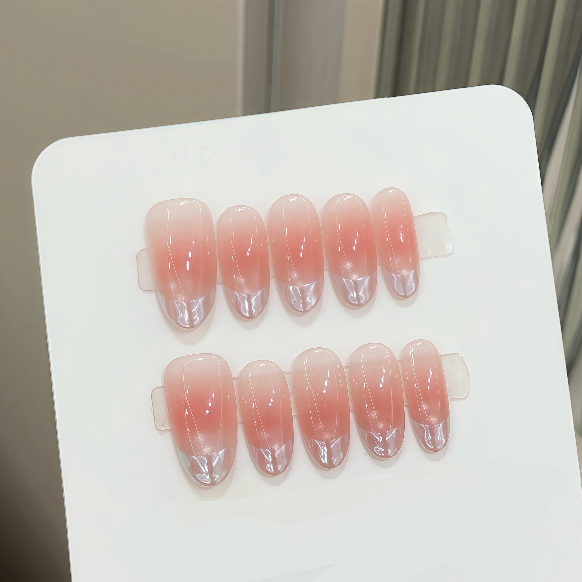 Nail Art French Nails - 10pcs Pure Hand Pressed Oval Nails