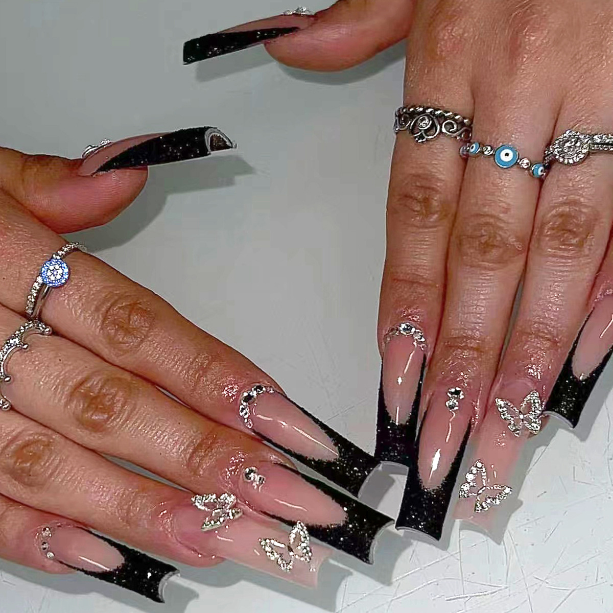Nail Art French Nails - 24pcs Black French Fake Nails Sets