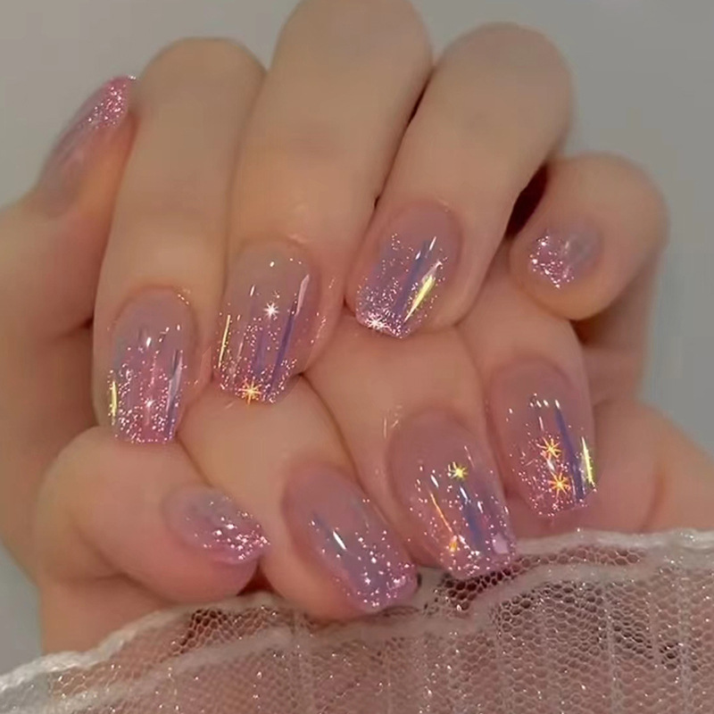 Nail Art Glitter - Short fake nails for women girls