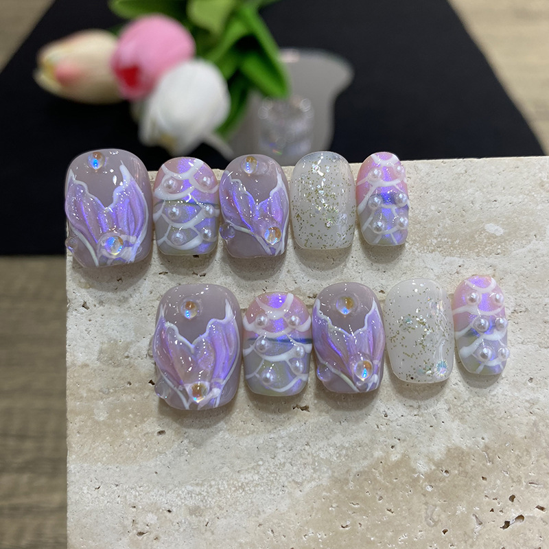 10pcs Butterfly Flower Fake Na - Nail Art French Nails recension och pris