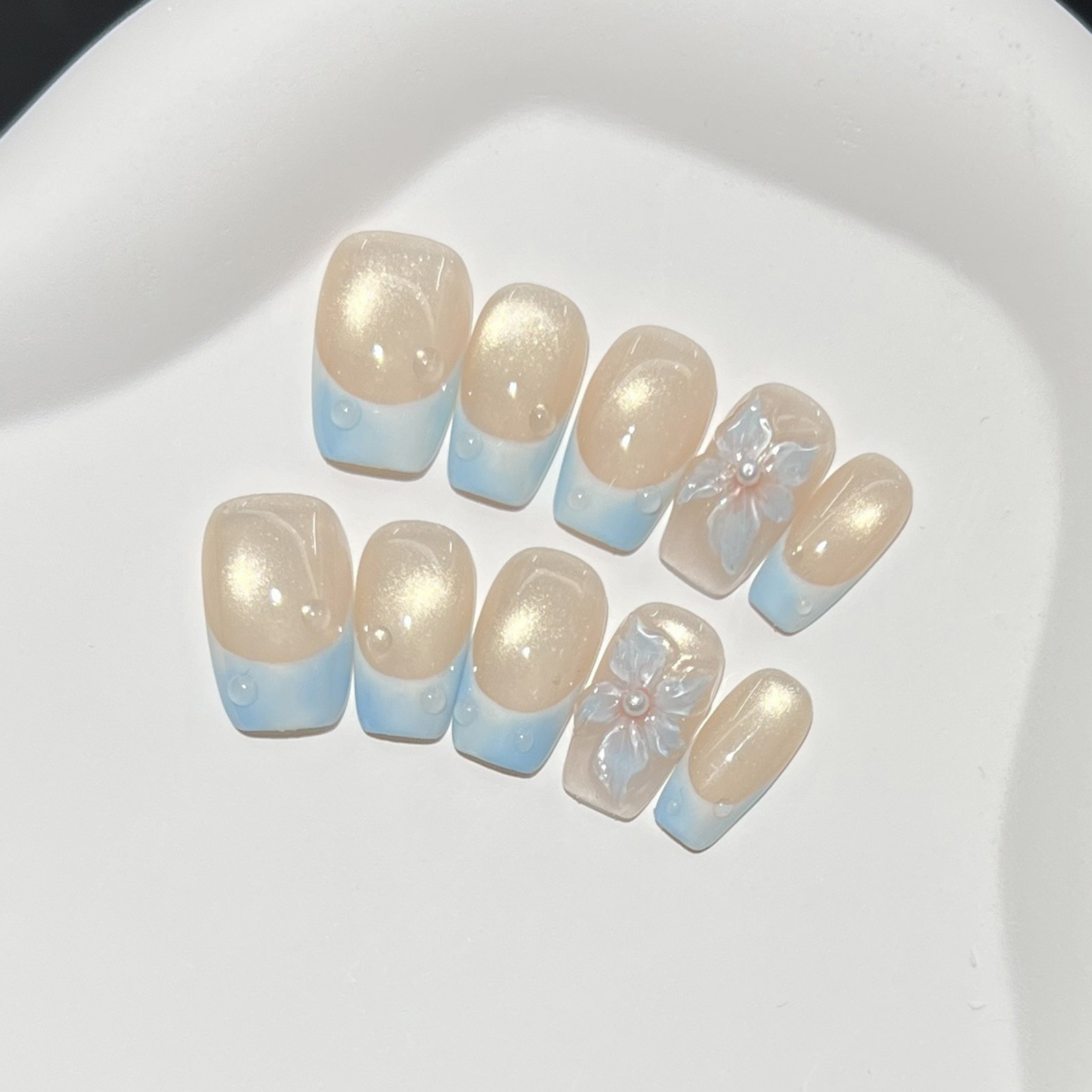 10pcs French Blue Glossy Flora - Nail Art French Nails recension och pris