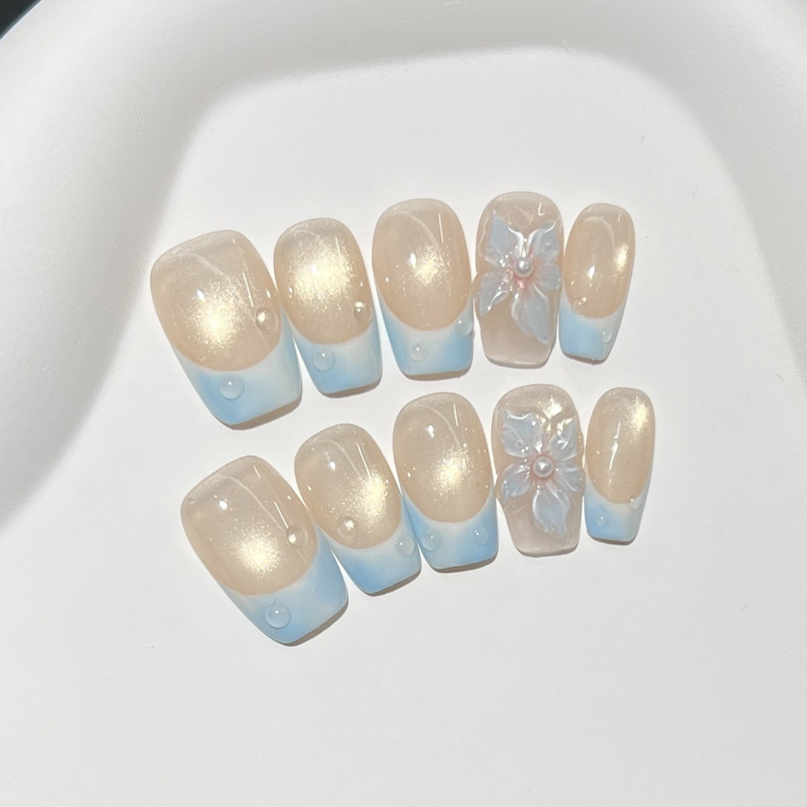 10pcs French Blue Glossy Flora - Nail Art French Nails recension och pris