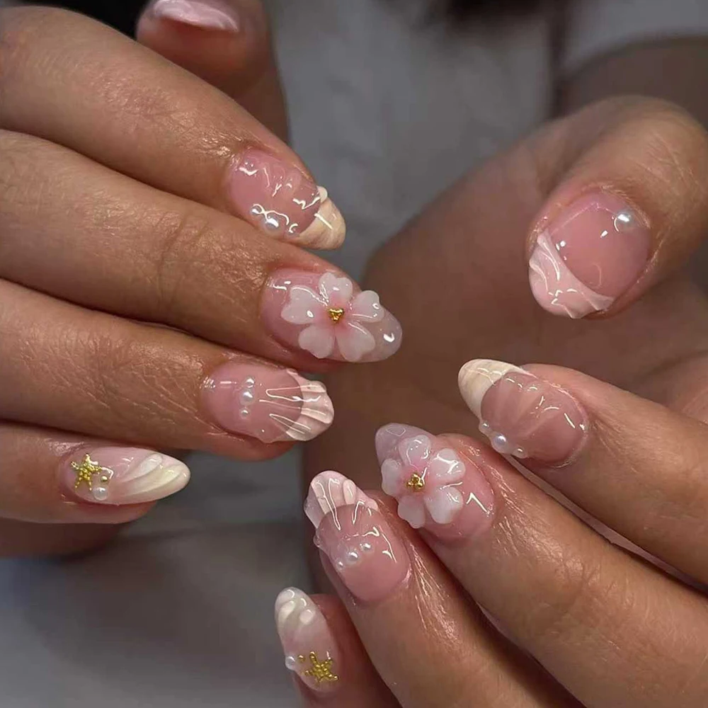 24pcs Short Oval 3D Gel Nail S - Nail Art French Nails recension och pris