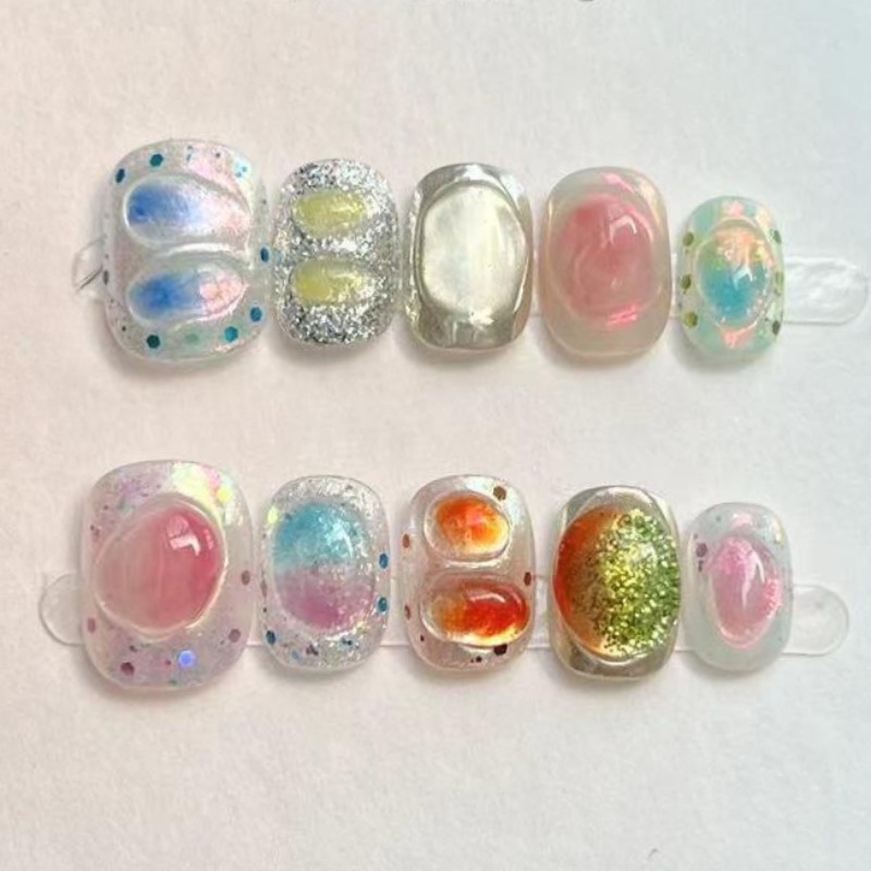 10Pcs Cute Short Round Handmad - Nail Art Glitter recension och pris