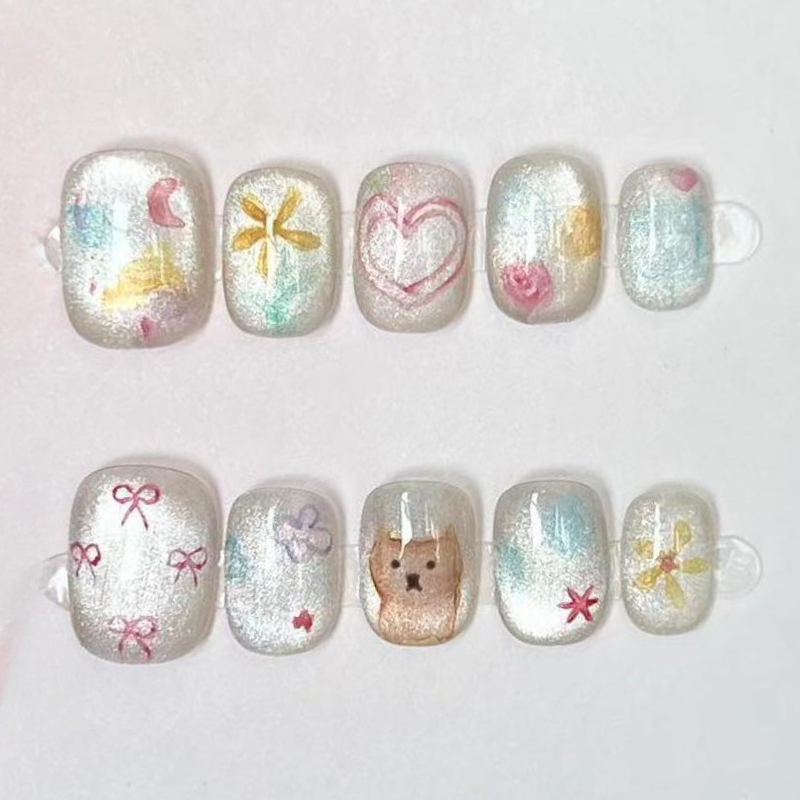10Pcs Cute Short Round Handmad - Nail Art Glitter recension och pris
