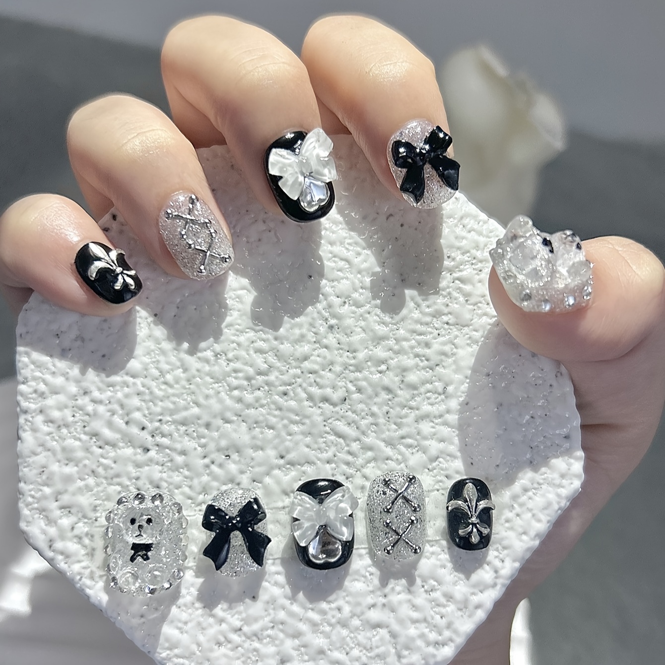 10 PCS Sheer Lace Bear Nail Ar - Nail Art Glitter recension och pris