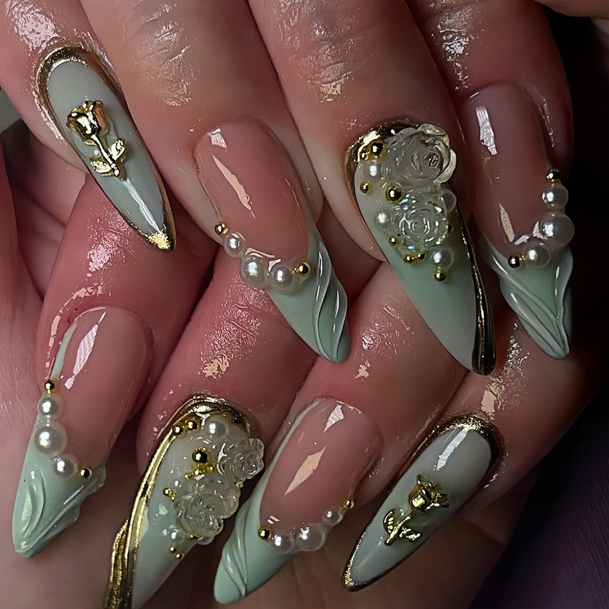 24pcs Green Cat Eye Fake Nails - Nail Art Press On recension och pris
