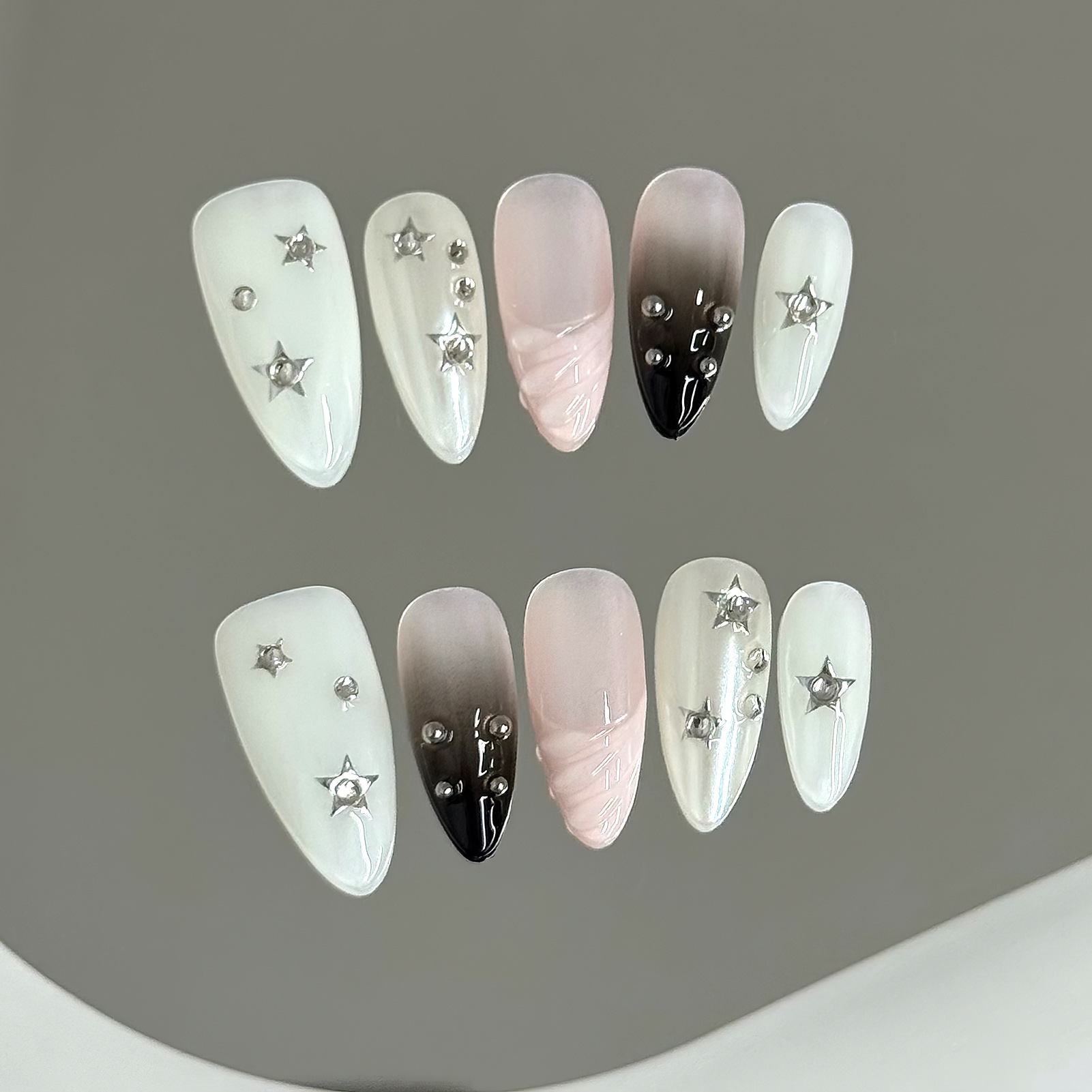 10pcs Almond Fake Nails Star G - Nail Art Glitter recension och pris