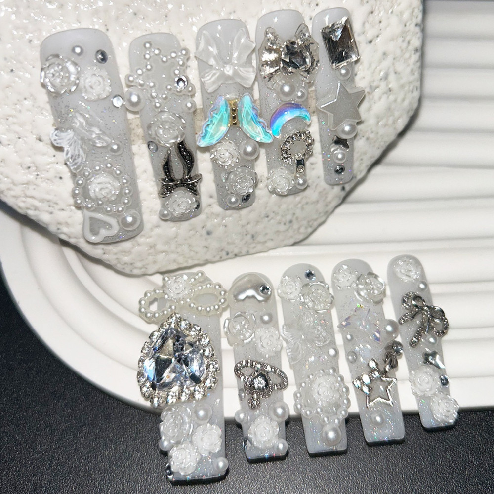 10PCS Cute Jirai Kei White Han - Nail Art Glitter recension och pris